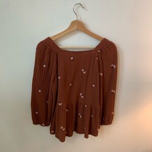 Madewell Orange Embellished Pleated Blouse